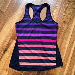 Athleta Women’s Striped Ombre Racerback Tank Top Size Small Black Pink Stretch